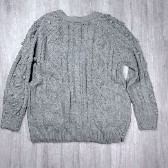 Women's Plus Size Gray Chunky Cable Knit Pom Pom Cardigan Sweater 1X - Picture 5 of 6